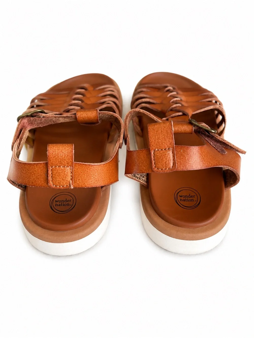Girls Wonder Nation Braided Gladiator Leather Sandals - Brown
